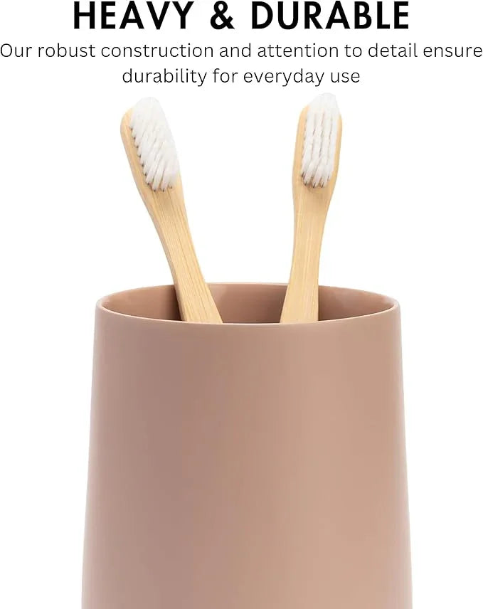 Yew Design Matte Dusty Pink/Mauve Toothbrush and Toothpaste Holder and Cup for Bathroom Vanity and Countertop, Round Organizer for Electric Toothbrushes, Floss, Razors, Cotton, and Mouthwash - ModernBath