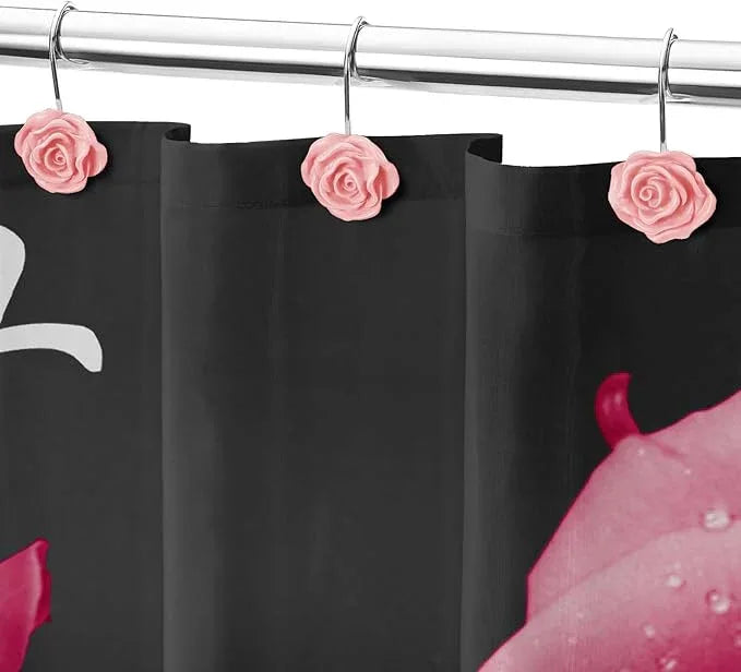 Litabel Rose Flower Shower Curtain Hooks 12PCS,Home Decorative Pink Rose Shower Curtain Hooks Metal Rustproof Cute Rose Flower Shower Hooks Rings Bathroom Shower Rods Decoration Accessories - ModernBath