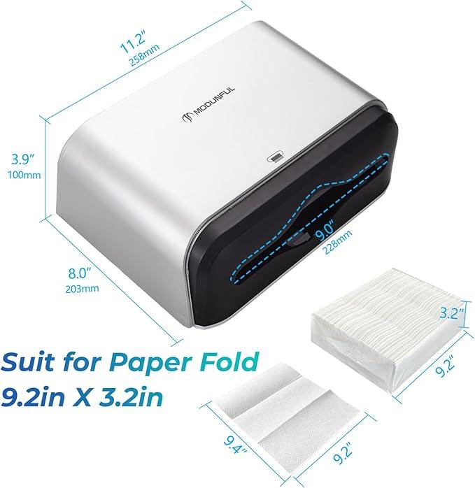 Trifold Hand Towel Dispenser for Bathroom - C Fold Paper Towel Dispenser Wall Mount with No-Hole Adhesive Installation, Compact 200 Sheets Large Capacity for Home, Apartment & RV - ModernBath