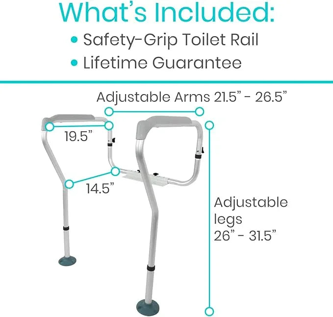 Vive Toilet Safety Rails for Seniors - Adjustable Grab Bars for Toilet - Toilet Safety Frame - Toilet Assistance for Elderly & Disabled - Toilet Seat with Handles - Bathroom Assist Bar Support Aid - ModernBath