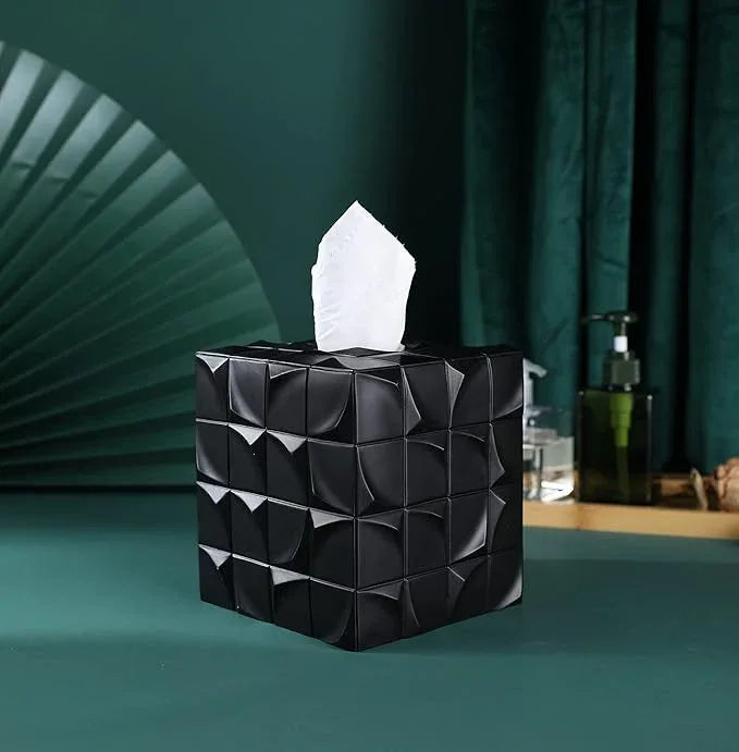 Hymmah Modern Square Tissue Box Cover Holder,Bathroom Accessories Decor Unique Design Tissue Box Cover for Bathroom Vanity Counter Tops Also Great for Bedrooms and Living Rooms - ModernBath