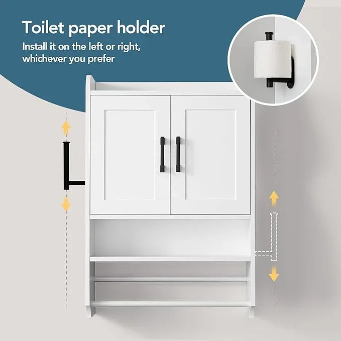 Bathroom Wall Cabinet with Door, Over The Toilet Wood Hanging Medicine Cabinets with DIY Lighting for Laundry Room Kitchen Storage - ModernBath