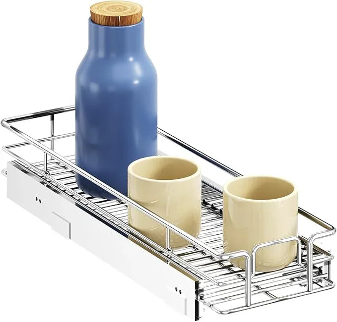 ROOMTEC Pull Out Cabinet Organizer, 1 Tier Black, Kitchen Cabinet Organizers, Slide Out Shelves, Heavy Duty, 5.5" W x 21.5" D x 3.5" H, Expandable, Painted, 1 Count - ModernBath