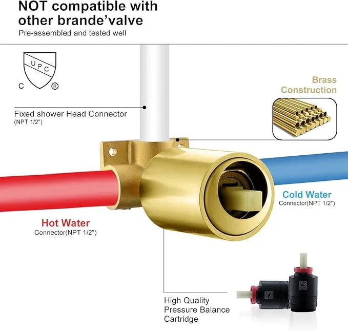 KENES Brushed Gold Shower Faucet, Modern Square 10-Inch Shower Head and Handle Set, Bathroom Rainfall Shower System Wall Mount, KE-6024B-4 (Including Shower Valve) - ModernBath