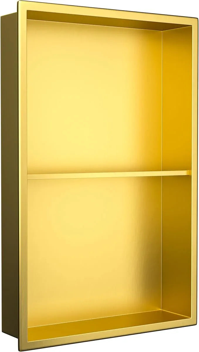 Stainless Steel Shower Niche 14"×24" Gold with 2-Tiers Shelf No Tiled Needed Niche Shower for Wall Recessed Shower Box for Bathroom Shower Storage - ModernBath