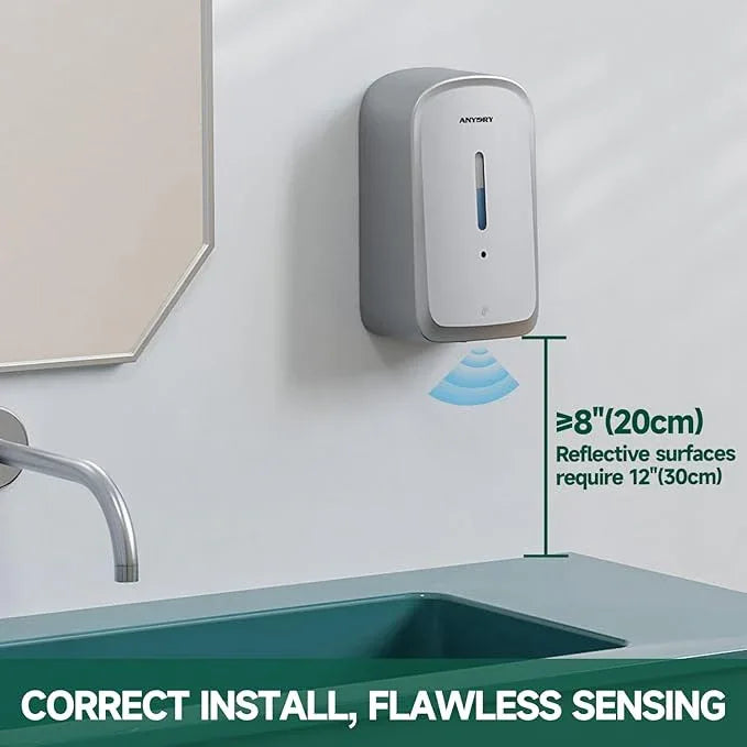 anydry Commercial Automatic Soap Dispenser Large 34oz/1000ml Capacity Wall-Mounted Touchless Liquid Dispenser for High-Traffic Restrooms, Offices, Hospitals Model AD1220S Silver - ModernBath