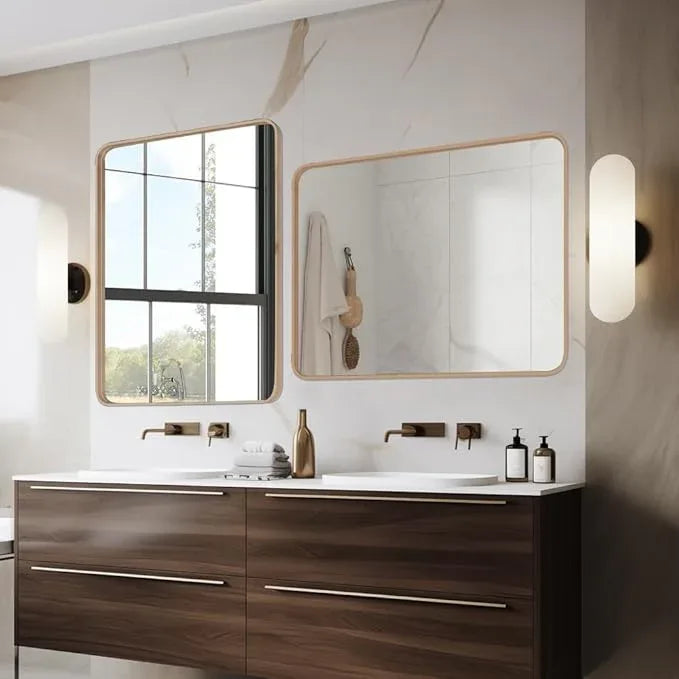 miroro Gold 24x36 Inch Metal Framed Mirror for Wall, Large Rounded Rectangle Mirror, Anti-Rust, Tempered Glass, Hangs Horizontally or Vertically - ModernBath