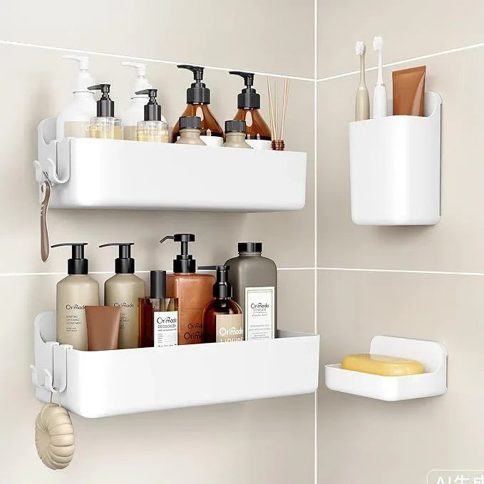 Orimade Shower Caddy 4-Pack, No-Drill Adhesive Shelves for Bathroom, Rustproof ABS Storage Organizer Set, White - ModernBath