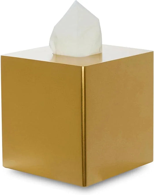 Yew Design Gold Square Tissue Box Cover, Decorative Tissue Box Dispenser for Bathroom, Parlors, Office, Bedroom Dresser, Vanity Countertop, Nightstand, Car, and Desk - ModernBath