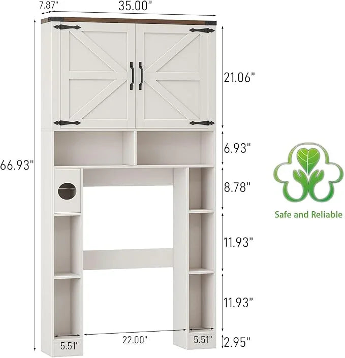 Over The Toilet Storage Cabinet, Farmhouse Storage Cabinet Over Toilet with 2 Barn Doors ，Toilet Paper Holder Stand，Home Space-Saving Toilet Rack, for Laundry, Restroom, Bathroom - ModernBath