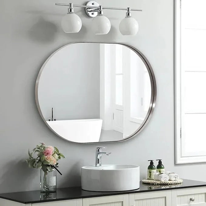 ANDY STAR Brushed Nickel Oval Bathroom Mirror, 30x40 Oval Nickle Mirror Pill Shaped in Premium Stainless Steel Metal Frame 1”Deep Wall Mounted Horizontal/Vertical - ModernBath