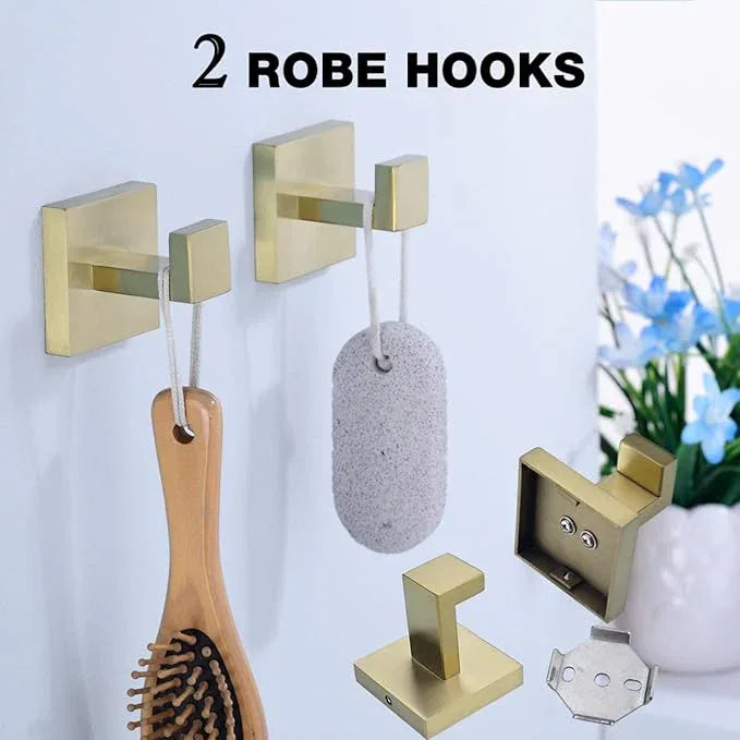 TRUSTMI Brushed Gold Bathroom Hardware Accessories Set, 5 Piece Square Shape Stainless Steel Wall Mounted Towel Bar Set, 23.6-Inch - ModernBath