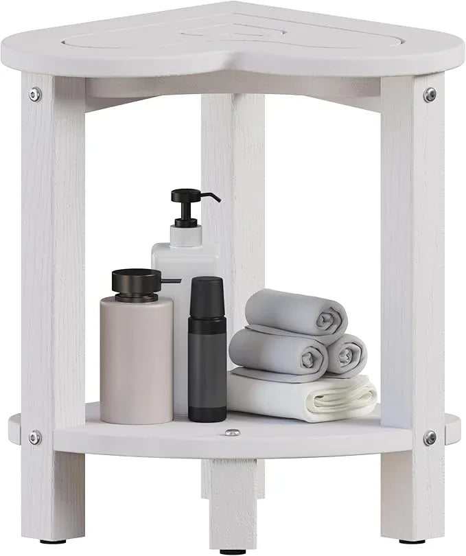 Corner Shower Stool for Inside Shower - Waterproof Corner Shower Bench, HDPE Plastic Bathroom Bench, Adjustable Height Corner Chair for Shaving Legs,Storage Shelf,Non-Slip Feet，White - ModernBath