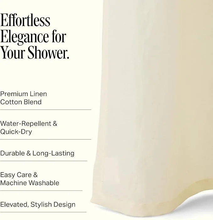 Preston Lane Stonebridge Linen Cotton Shower Curtain, 72" x 72" – 67% Linen 33% Cotton Blend, Fabric Bathroom Curtain with Reinforced Holes with Stitching, Made in Portugal, Alabaster - ModernBath