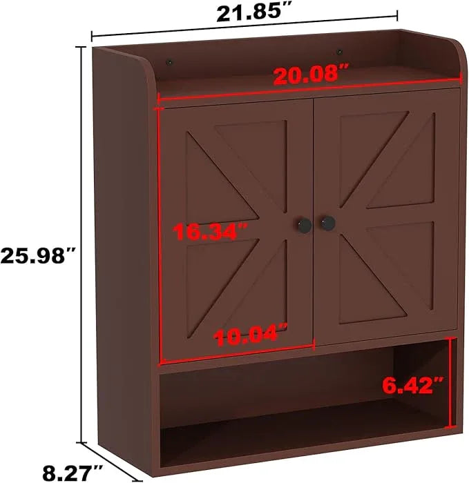 EasyCom 22" W x 26" H Bathroom Wall Cabinet, Farmhouse Medicine Cabinet with Adjustable Shelves and Double Barn Doors, Over The Toilet Storage Cabinet for Bathroom, Kitchen, Living Room, Russet - ModernBath