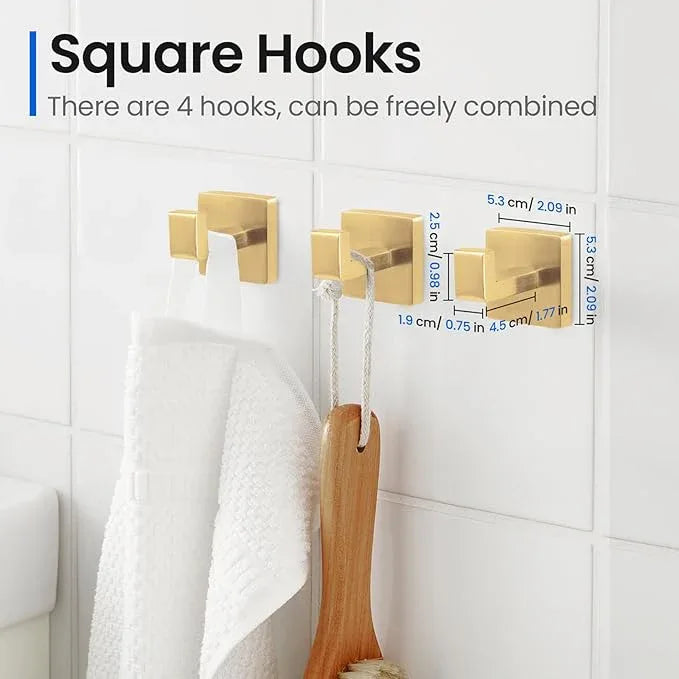 FAHKNS 10 PCS Bathroom Hardware Accessories Set 23.6 Inch Stainless Steel Bath Towel Bar Set Square Towel Ring Set for Bathroom Wall Mounted, Gold - ModernBath