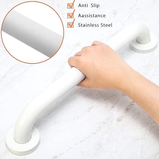 Rackickyer Shower Grab Bar, 2 Pack 12 Inch White Bathroom Grab Bar, 1.25" Diameter 304 Stainless Steel Anti-Slip Grab Bars for Bathtubs and Showers, Handicap Shower Grab Bar for Seniors Elderly - ModernBath