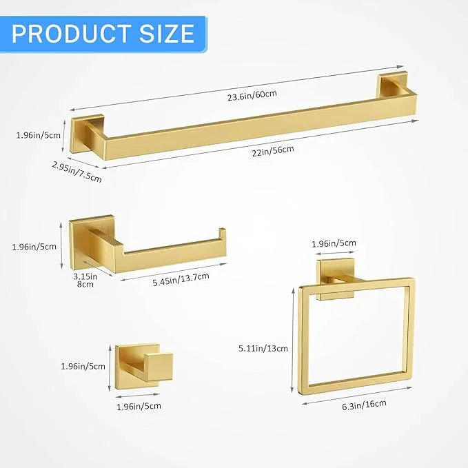 10-Piece Brushed Gold Bathroom Hardware Set Gold Towel Bar Set,Towel Holder/Rack for Bathroom,Stainless Steel Wall-Mounted 23.6 Inch Bathroom Accessories Set - ModernBath