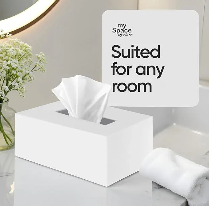 Tissue Box Cover Rectangle - Tissue Box Holder Rectangular - Compatible with Kleenex - Acrylic White Bathroom Accessories Decor - ModernBath