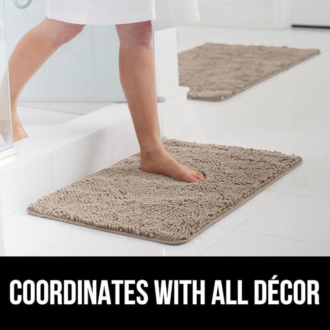 GORILLA GRIP Bathroom Rug Sets 3 Piece, Bath Mat Set and Oval Toilet Base with Rubber Backing, Plush Absorbent Shaggy Chenille Washable Mats, Includes 24x19.5, 24x17 and 36x24 Inch Rugs, Gray Beige - ModernBath