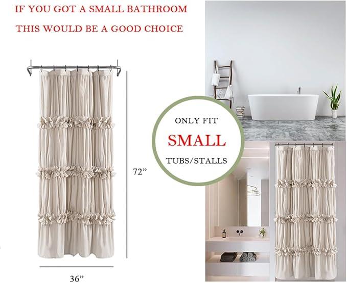 Homechoice Decor Camel Ruffle Stall Shower Curtain, Vintage Handcrafted Bow Tie Bath Curtain for Master Bathroom, Ruched Microfiber Bathroom Curtain with 7 Buttonholes, 36" W x 72" H (LQ-10) - ModernBath