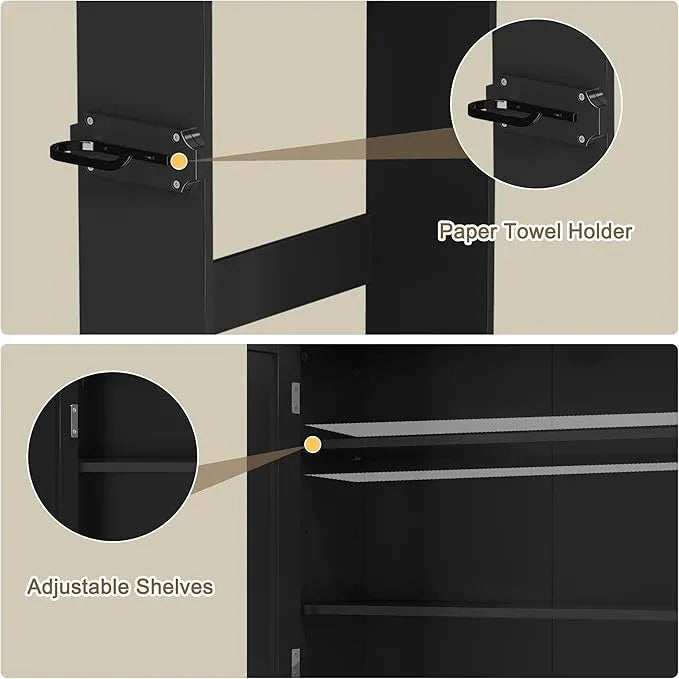 Over The Toilet Storage Cabinet with Gold Trim, Modern Bathroom Organizer Over Toilet with Adjustable Shelves and Toilet Paper Holder for Bathroom (Black) - ModernBath