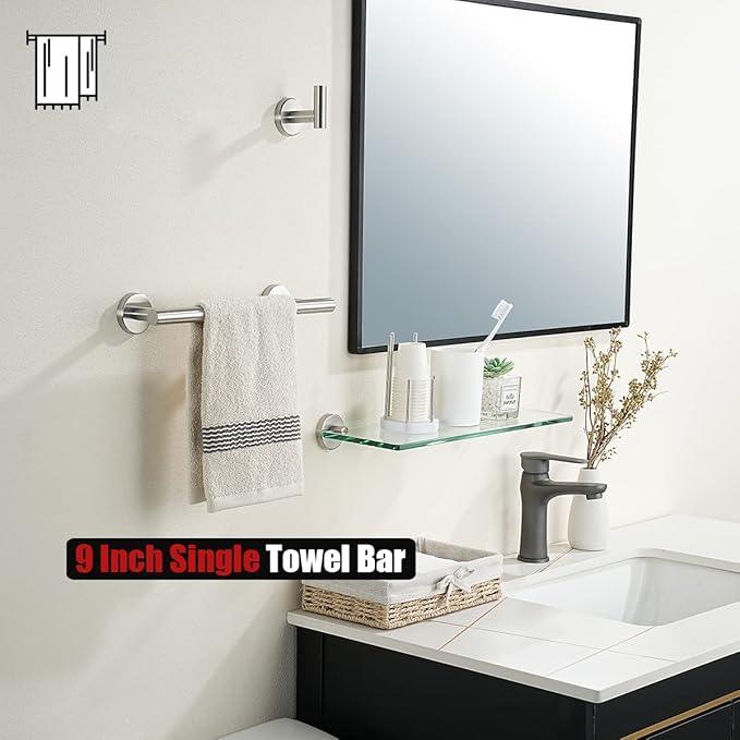 JQK Hand Towel Bar, 12 Inch 304 Stainless Steel Thicken 0.8mm Towel Rack, Bathroom Towel Holder Brushed Finished Wall Mount, Useable Length 9 Inch TB110L9-BN - ModernBath