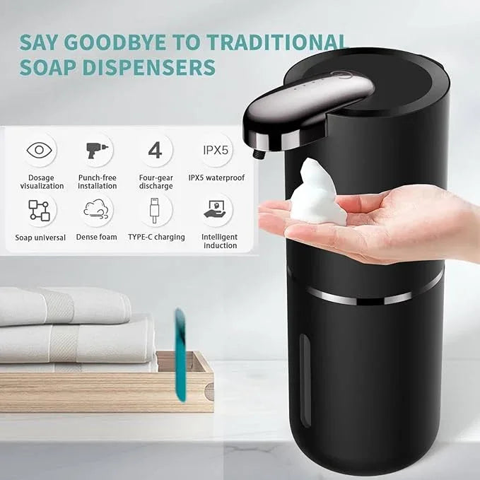 2 Pack Automatic Soap Dispenser, Touchless Foam Soap Dispenser Dispenser Electric Wall Mounted Motion Sensor Waterproof Dispenser Pump for Thin & Thick Liquid(Black) - ModernBath