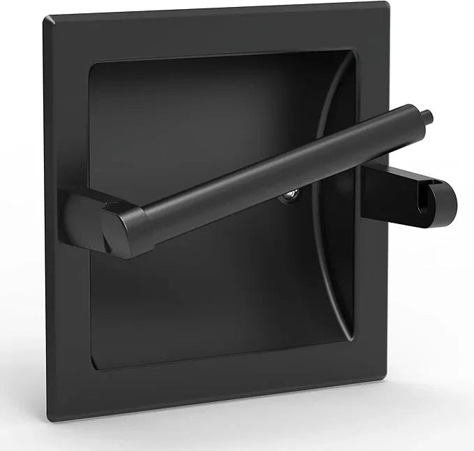 Matte Black Recessed Toilet Paper Holder for Regular Rolls,Contemporary Hotel Style Pivoting Toilet Tissue Holder Wall Mount Made of Metal, in Wall Toilet Paper Holder - ModernBath