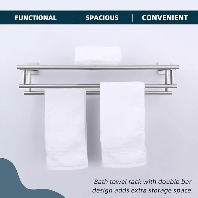 Towel Rack for Bathroom Brushed Nickel, Angle Simple SUS304 Stainless Steel Bath Towel Holder with Shelf for Wall 23.62 Inches - ModernBath