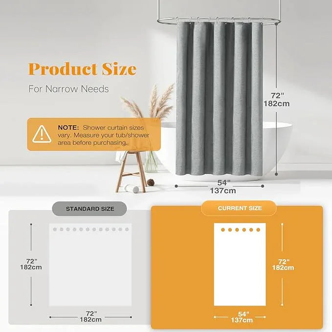 BTTN Stall Fabric Shower Curtain - 54x72 Inch Long Linen Textured Heavy Duty Cloth Shower Curtain Set with 10 Plastic Hooks, Hotel Spa Weighted Waterproof Neutral Bath Curtain for Bathroom - Gray/Grey - ModernBath