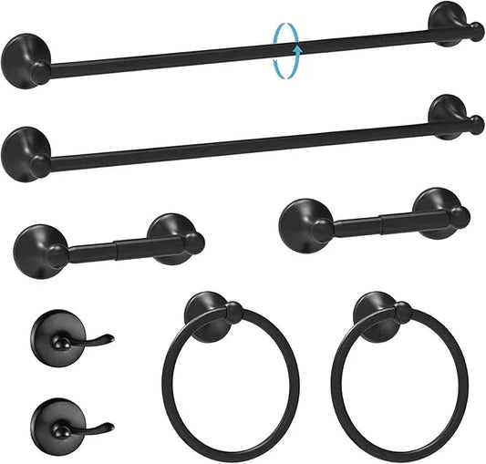 8-Pieces 24" Bathroom Hardware Set, Bathroom Accessory Set, Includes 24" Adjustable Bath Towel Bar, Towel Rings Wall Mounted, Toilet Paper Holder, Robe Towel Hooks (Matte Black) - ModernBath