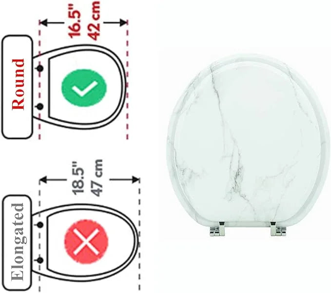 BLOFDE Round Toilet Seat Wood Toilet Seat Prevent Shifting with Zinc Alloy Hinges American Standard Size Toilet Seat Easy to Install also Easy to Clean(Round,Marble) - ModernBath