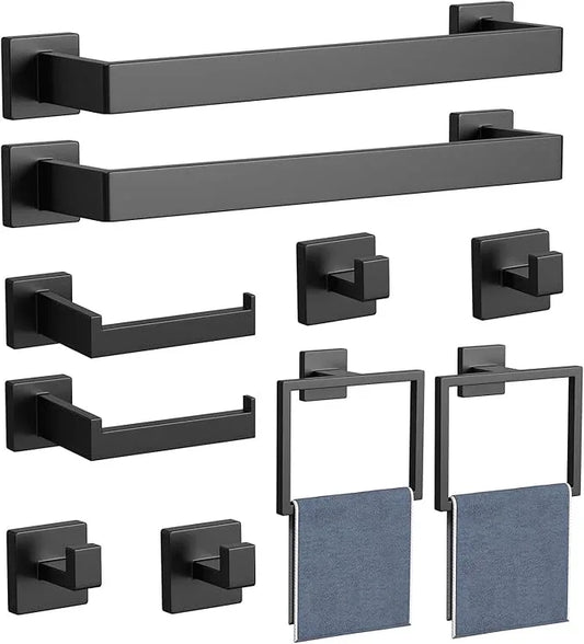 LACHILL 10-Pieces Matte Black Bathroom Accessories Set, 16 Inch Bath Towel Bar Set, SUS 304 Stainless Steel Bathroom Hardware Set, Towel Holder, Towel Racks for Bathroom Wall Mounted - ModernBath