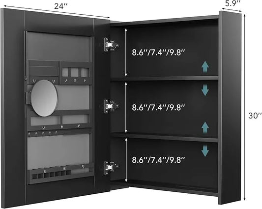 Bathroom Cabinet - Large Single Door 24x30 inchs Wall Cabinet Mirror Medicine Cabinet with Facial Tissues Slot and Multifunctional Storage Area - ModernBath