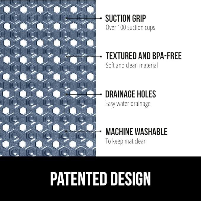 GORILLA GRIP Patented Square Shower Stall Mat, Small Bathtub Floor Mats for Stand Up Showers, Suction Cups and Drainage Holes, Machine Wash, Soft on Feet, Bathroom Accessories 21x21 Inch, Navy Blue - ModernBath
