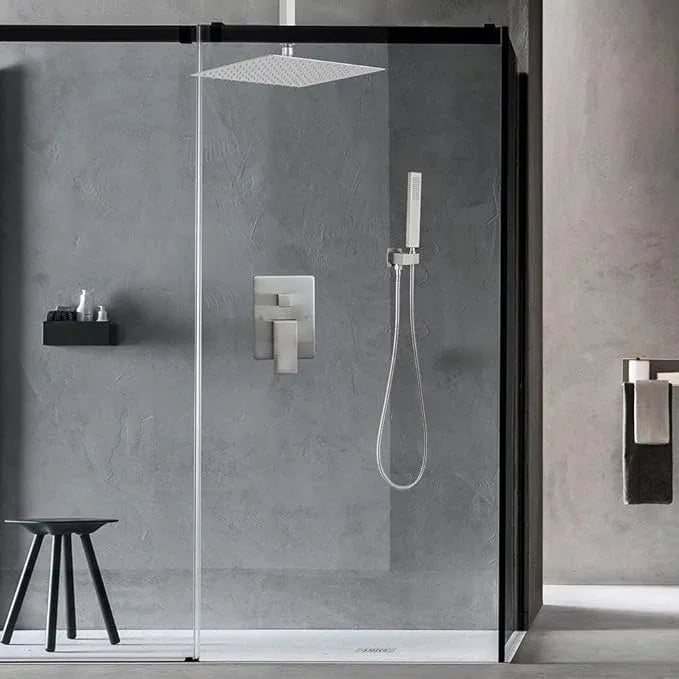 JingGang 16 Inch Ceiling Mount Brushed Nickel Shower System Bathroom Luxury Rain Mixer Shower Combo Set Ceiling Rainfall Shower Head System (Contain Shower Faucet Rough-in Valve Body and Trim Kit) - ModernBath