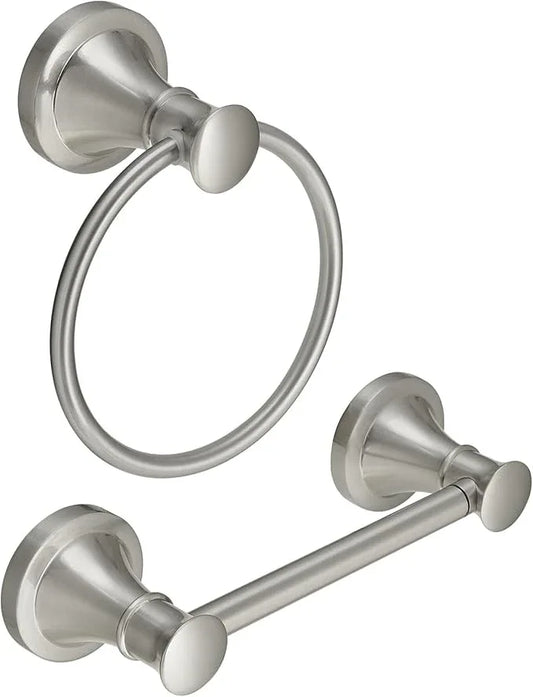 RUMOSE Toilet Paper Holder and Hand Towel Ring Brushed Nickel Wall Mount Bathroom Hardware Accessories 2 PCS Set Flexible Pivoting Toilet Tissue Roll Holder and Towel Hanger, Stainless Steel - ModernBath