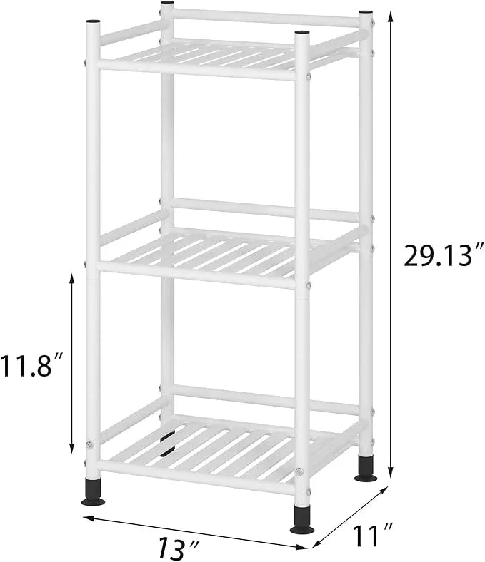 3 Tier Bathroom Storage Open Shelf Unit, Free-Standing Metal Corner Rack Shelving for Kitchen, Living Room, Hallway (Matte White, 3 Tier) - ModernBath