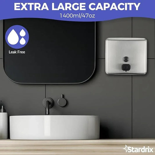 Stardrix Stainless Steel Extra Large 1400ml/47oz Capacity Industrial Grade Soap Dispenser, Commercial Wall Mount Bathroom Hand Soap Dispenser with Corrosion Proof Lining and Anti-Leak Pump - ModernBath