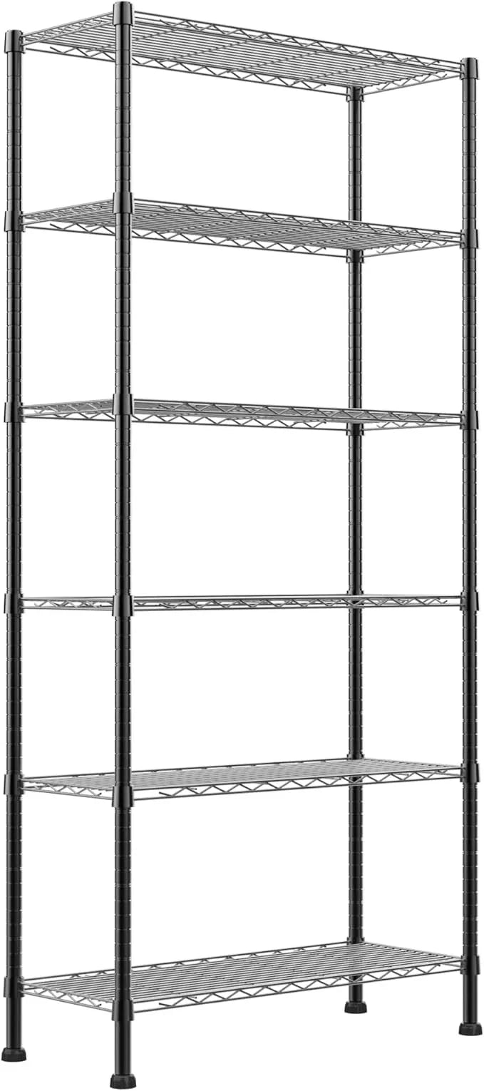 REGILLER 6-Wire Shelving Metal Storage Rack Adjustable Shelves,Standing Storage Shelf Units for Laundry Bathroom Kitchen Pantry Closet(Black,14.1" D x 30" W x 80" H) - ModernBath