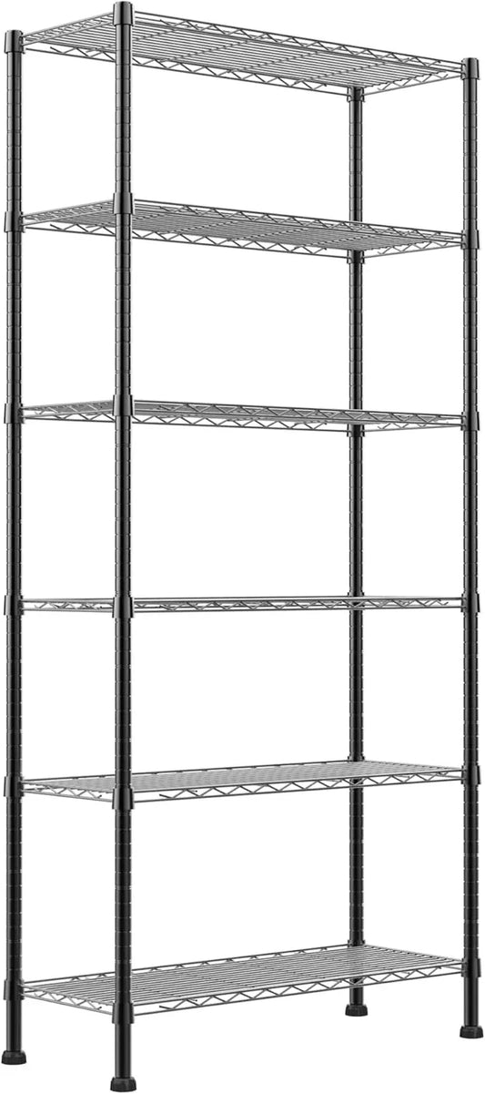 REGILLER 6-Wire Shelving Metal Storage Rack Adjustable Shelves,Standing Storage Shelf Units for Laundry Bathroom Kitchen Pantry Closet(Black,14.1" D x 30" W x 80" H) - ModernBath