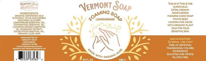 VERMONT SOAP Organic Lemongrass Zen Foaming Hand Soap - Natural Moisturizing Soap for Dry Skin - Fragrance Free Liquid Bathroom Hand Soap - Lemongrass Zen - 64 oz - ModernBath