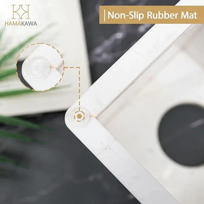 HAMAKAWA Natural Marble Tissue Box Cover, Volakas White Tissue Organizer 6 x 6 x 5.7 inch, Heavy Stone Decorative Box, Square Tissue Box Holder for Home Decor, Kitchen, Bathroom, Bedroom - ModernBath