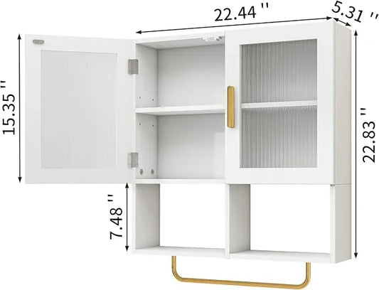 Wall Mounted Bathroom Storage Cabinet Medicine Cabinet with Acrylic Doors & Towel Bar Adjustable Shelves for Bathroom, Laundry Room, Bedroom, Enterway - ModernBath