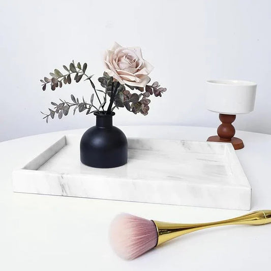 Yew & Tulip Natural Marble Vanity Tray, Nature White Marble with Spots Serving Tray for Bathroom, Kitchen, Vanity, Home Decor, Wedding etc. (12" x 8" x 1.2") - ModernBath