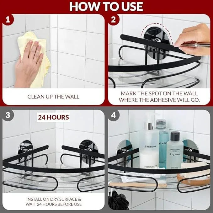 2-Pack Corner Shower Caddy - Rustproof Premium Metal Shelves with Adhesive Pads, No Drilling Required, Hanging Bathroom Organizers and Storage - Black - ModernBath