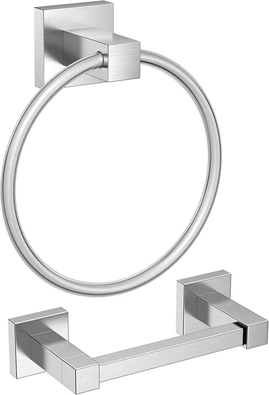 FORIOUS Toilet Paper Holder and Hand Towel Ring Set, SUS 304 Stainless Steel Double Post Pivoting Tissue Roll Holder Wall Mount, Modern Bathroom Hardware Accessories Set, Brushed Nickel - ModernBath