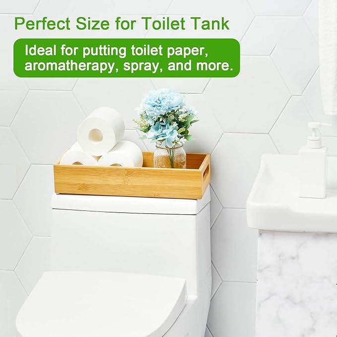 VITVITI Toilet Tray for Bathroom, Bamboo Toilets Paper Storage with Handles, Toilet Paper Tray Holder Organizer Basket for Top Tank/Kitchen Counter Natural,14.9x5.9 Inch - ModernBath