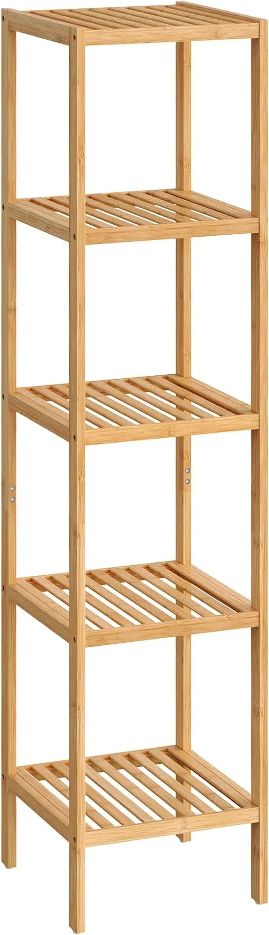 SONGMICS Bamboo Storage Shelf, 5-Tier Shelving Unit, Multifunctional, in the Entryway, Bathroom, Living Room, Balcony, Kitchen, 13 x 13 x 57.5 Inches, Light Bamboo UBCB55Y - ModernBath
